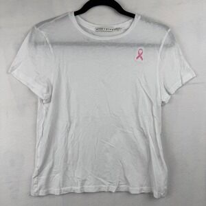 Alice + Olivia White‎ T-Shirt Womens Large Embroidered Breast Cancer Awareness